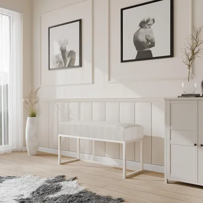 Produktbild von Moder Moderne gepolsterte Sitzbank mit stabilem Metallgestell – ideal für Flur, Schlafzimmer, Wohnzimmer oder Ankleidezimmer. 100 CM