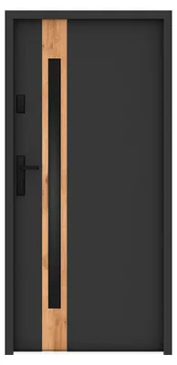 Produktbild von Stahl-Volltür und Edelstahl-Tür, Höhe 207 x Breite 100 cm – Rauchglas – Anthrazit und Eiche-Optik – Stärke 55 mm – Rechtsanschlag – BRAGA