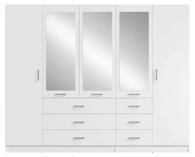 Produktbild von Masseno Drehtürenschrank NEVARIS 250/200,5/58cm 5-türig mit Spiegel Weiß