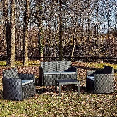Produktbild von Dmora Gartenmöbel-Set Riccione Schwarz-Anthrazit, 4 Sitze und Tisch
