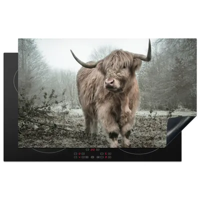 Produktbild von KitchenYeah© Herdabdeckplatte Schottische Highlander - Natur - Herbst - Tiere - Wildtiere - Wald , 85x52cm, Küche Deko, Glaskeramikkochfeld Herdabdeckung, Abdeckplatte fùr Kochfeld