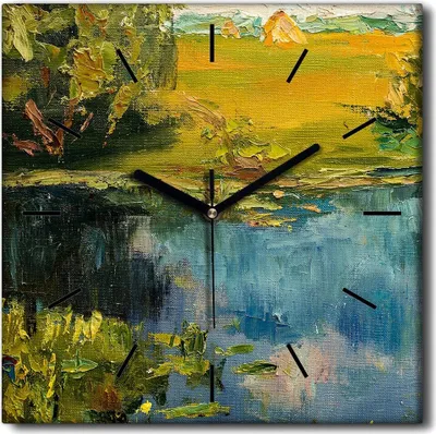 Produktbild von Coloray Uhr auf Leinwand 30x30 cm Wand Uhr Dekoration Wohnzimmer Segeltuch schwarze Hände -Landschaft des Naturwassers