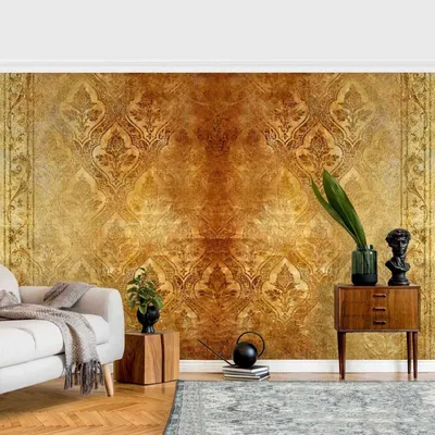 Produktbild von Fototapete Muster - Vliestapete - Bildtapete UV-beständig Blumenmuster gold Vintage Wandtapete geruchsfrei