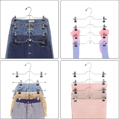 Produktbild von Platzsparende Metallkleiderbügel mit verstellbaren Clips für Hosen und Röcke