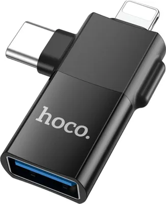 Produktbild von HOCO OTG Adapter Typ C (Stecker) / Lightning (Stecker) auf USB A (Buchse) 2in1 UA17 schwarz