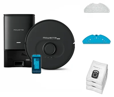 Imagen del producto de Rowenta X-Plorer RR85E3WH, Bolsa para polvo, , Forma cilíndrica, Bolsa para polvo, Con base de carga, Purificación, Se controla mediante una aplicación