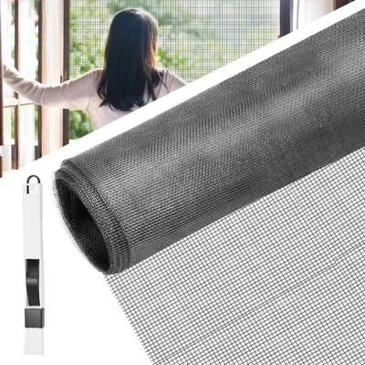 Immagine prodotto di Rete anti-zanzare in rotolo, fibra di vetro, 120 x 600 cm, grigia, con spazzola per la pulizia dei vetri
