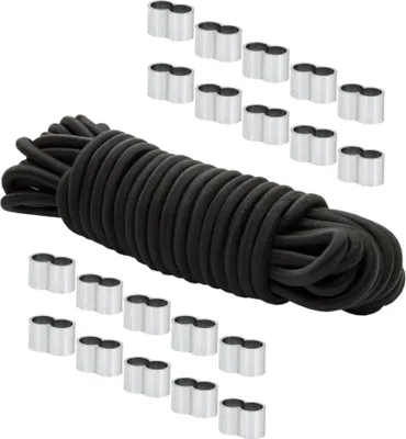 Produktbild von Dreamprint Expanderseil 4mm Schwarz 10m Gummiseil Spannseil mit 20x Würgeklemmen
