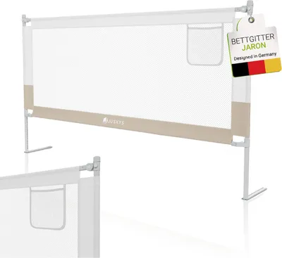 Zdjęcie produktu dla Juskys barierka do łóżeczka dziecięcego Jaron 180 cm - regulowana wysokość i możliwość łączenia - beżowa
