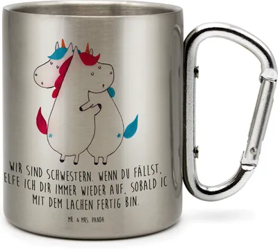Produktbild von Mr. & Mrs. Panda Thermobecher Einhörner Umarmen - Transparent - Geschenk, Liebe, Einhorn, thermotasse, Schwester, Sister, Teetasse, Metallbecher, Campingbecher, Familie
