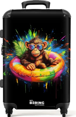 Produktbild von NoBoringSuitcases.com® Großer Koffer - Sommeräffchen mit buntem Schwimmband - Kombinationsschloss TSA - Hartschalen Trolley 4 Rollen - 72 liter - Reisekoffer - 66 cmKoffer Mittelgroß 67x43x25 cm, 72L,