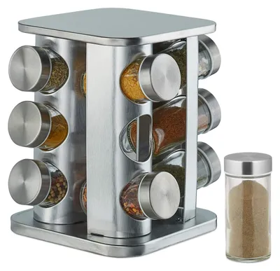 Immagine prodotto di Portaspezie girevole - 12 vasetti - Acciaio inox - Vetro - Argento