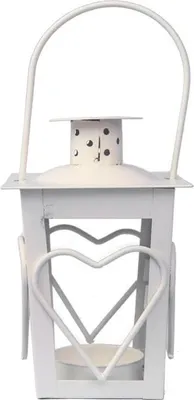Zdjęcie produktu dla Biała Metalowa Latarenka z Motywem Serca na Świeczki Tealight 12 cm