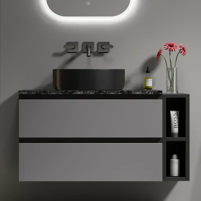 Produktbild von Sweiko Waschbeckenunterschrank hängend 80cm breit,mit Keramikwaschbecken, mit Schubladen,modernes Design ,schwarz-graue