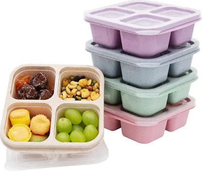 Produktbild von 5er-Pack Bento-Lunchboxen, Snackbehälter mit 4 Fächern, unterteilte Snackbox, Lunchbehälter zur Essenszubereitung für Kinder/Kleinkinder/Erwachsene, Frischhaltebehälter für Schule, Arbeit und Reisen