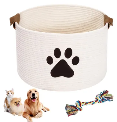Produktbild von Runder Aufbewahrungskorb aus Baumwolle - Hundespielzeug Aufbewahrungsbox mit Griff