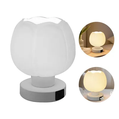 Produktbild von LED-Touchlampe für Nachttisch, dimmbar in 3 Stufen, weißer Glasschirm, ideal für Schlafzimmer & Wohnzimmer