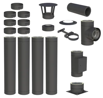 Produktbild von 4,8 m Edelstahlschornstein Ø 200 mm Komplettset doppelwandig DW-Black Bodenmontage