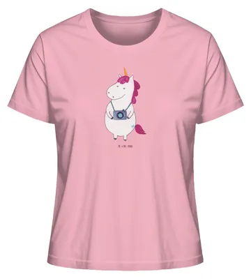 Produktbild von Mr. & Mrs. Panda Oberteil Damen Einhorn Fotograf Größe L - Baumwolle Pink - Geschenk, Fotografie, Urlaub, Kamera, Einhörner, T-Shirt, Reisen, Weltreise, Basic Shirt, Unicorn