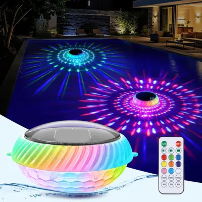 Produktbild von LED Solar Poolbeleuchtung, RGB Schwimmende Poolleuchte mit Fernbedienung, IP68 Wasserdichte Poolleuchten für Wanne, Schwimmbad, Teiche, Gärten