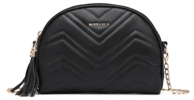 Produktbild von Schwarze, gesteppte Halbmond-Handtasche für festliche Anlässe mit Fransen von Fare