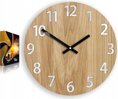 Produktbild von ModernClock, Wanduhr, Wohnzimmer, 33cm, große Wanduhr aus Eiche, Amadus weiß