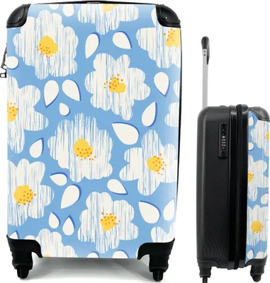 Produktbild von MuchoWow® MuchoWow® Koffer Handgepäck Trolley Rollkoffer Kleine Reisekoffer mit 4 Rollen - Mädchen - Blumen - Blau - Muster - Mädchen - Kinder - Kinder - Kind - Cabin Size < 55x40x23 cm & 55x40x20 cm
