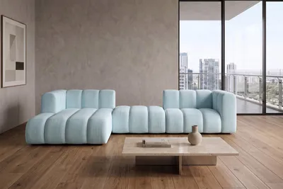 Productafbeelding van Modulaire hoekbank in L-vorm, fluwelen stof Riviera, Babyblauw, links, GRAND 319 cm, AI-gegenereerde afbeelding