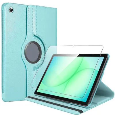 Image de Coque + Verre Trempé pour Samsung Galaxy Tab A11 Plus / A9 Plus, Rotation 360° Cuir Synthétique - Bleu