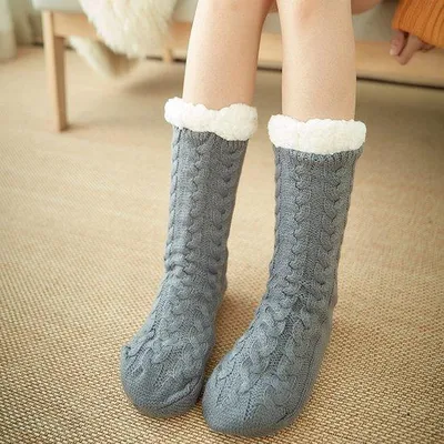 Produktbild von Wintersocken mit Anti-Slip für Damen, dicke und weiche Pantoffeln für Damen und Mädchen, perfektes Geschenk für sie, Grau