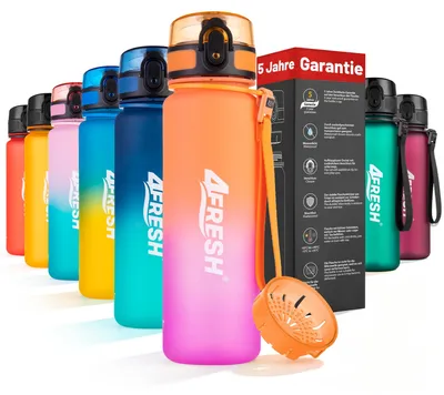 Produktbild von 4FRESH Trinkflasche 500 ml aus Tritan – BPA-freie Wasserflasche mit Sieb, auslaufsicher, Sportflasche klein für Fitness, Schule & Alltag