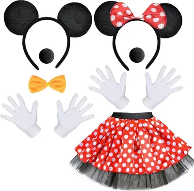 Produktbild von Damen Maus Mouse Kostüm Set mit Tutu Rock Haarreifen Handschuhe Nase Fliege Karneval Halloween Fasching