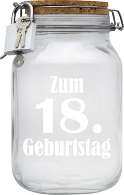 Produktbild von Spardose Geld Geschenk Ideen 18. Geburtstag Transparent Größe XL 2 Liter