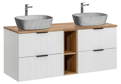 Produktbild von Doppelwaschtisch 140.8cm Adriel mit 4 Schubladen, Weiß