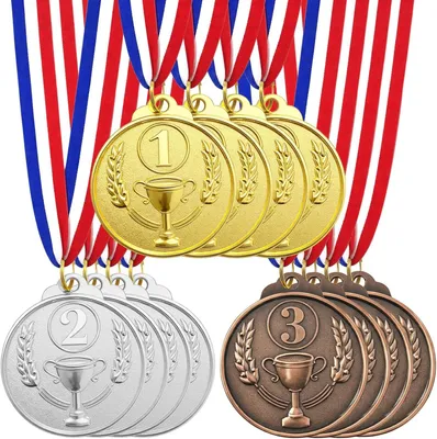 Imagen del producto de Conjunto de medallas, 12 unidades, con diferentes diseños, diámetro de 5 cm, para deportes y competiciones