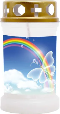 Produktbild von Grabkerze Weiß, Brenndauer: 40 Stunden, Motiv: Regenbogen 2