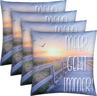 Produktbild von Outdoor Kissen 4er Pack ( 45 x 45 cm ) "Meer geht immer" Dekokissen Fotodruck - Reißverschluss - Schmutz Wasserabweisend Garten - abnehmbarer Kissenbezug