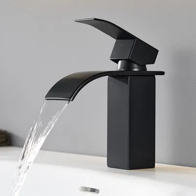Produktbild von Wasserfall Waschtischarmatur, 304 Edelstahl Schwarz, Bleifrei Kalt Warm, Cecipa, Badarmatur Mischbatterie, Wasserhahn Bad, Wasserhahn Schwarz | Für Badezimmer Waschbecken