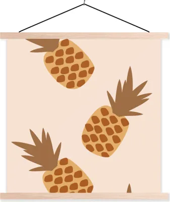 Produktbild von MuchoWow® Textilposter Sommer - Ananas - Obst 120x120 cm mit holzfarbenen Rahmen - Textil-Poster