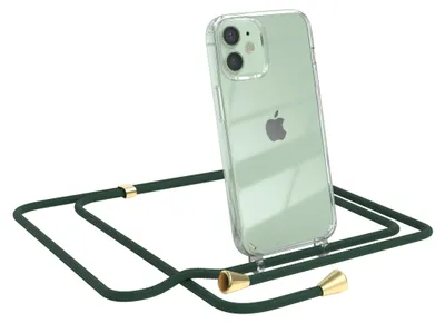 Produktbild von EAZY CASE Handykette kompatibel mit Apple iPhone 12 Mini, Handyhülle mit Umhängeband, Handykordel, Schutzhülle Clear, Band in Grün