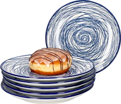 Produktbild von 6er Set Rabisco Kuchenteller blau-weiß 6 Personen Dessertteller Linien-Dekor