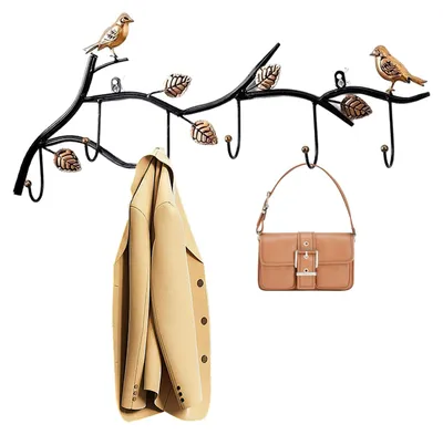 Image de Porte-vêtements et porte-chapeaux mural avec 6 crochets, crochets en métal noir, accessoire de décoration, idéal pour la chambre, le salon, la salle de bains et la cuisine