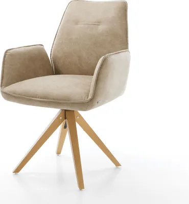 Produktbild von DELIFE Esszimmerstuhl Zoa-Flex Mikrofaser Beige Vintage Holzgestell kantig Natur Taschenfederkern