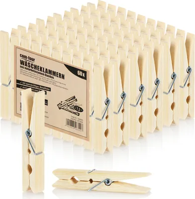 Produktbild von com-four® 60x Wäscheklammern aus Bambus - nachhaltige Holzklammern - Klammern zum Wäscheaufhängen, Basteln und Dekorieren - Bambusklemmen