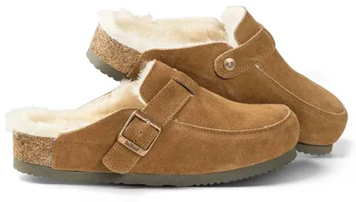 Produktbild von Fellhof Elvas Uni Lammfell-Pantoffel mit Korkfußbett Braun, 3208-BRWN