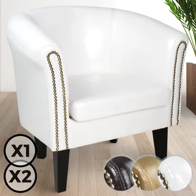 Produktbild von MIADOMODO® Chesterfield Sessel -aus Holz und Kunstleder, mit Kupfernieten,  Weiß, 1er -Loungesessel, Clubsessel, Armsessel, Cocktailsessel