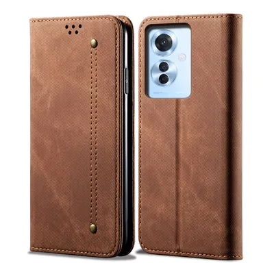 Image de Etui pour Oppo Reno11 F, étui portefeuille en cuir avec fermeture magnétique et support Marron