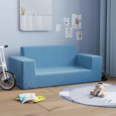Produktbild von vidaXL Kindersofa 2-Sitzer Blau Weich Plüsch