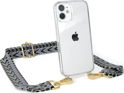 Produktbild von EAZY CASE Handykette - Verstellbarer Trageriemen kompatibel mit Apple iPhone 12 Mini, Handykordel mit transparenter Silikon-Hülle, Band in Lila