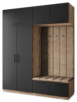Produktbild von Masseno Garderobe-Set REMA 200/240/60 cm Modern Garderobenschrank Eiche Lefkas, Veloursstoff MONOLITH 09 (Beige)